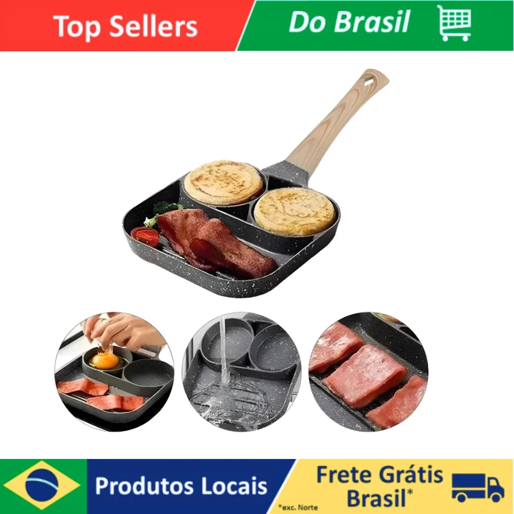 Nonstick Frying Pan With 3 Partitions Frying Egg Bacon Meat Chicken Snack Multipurpose