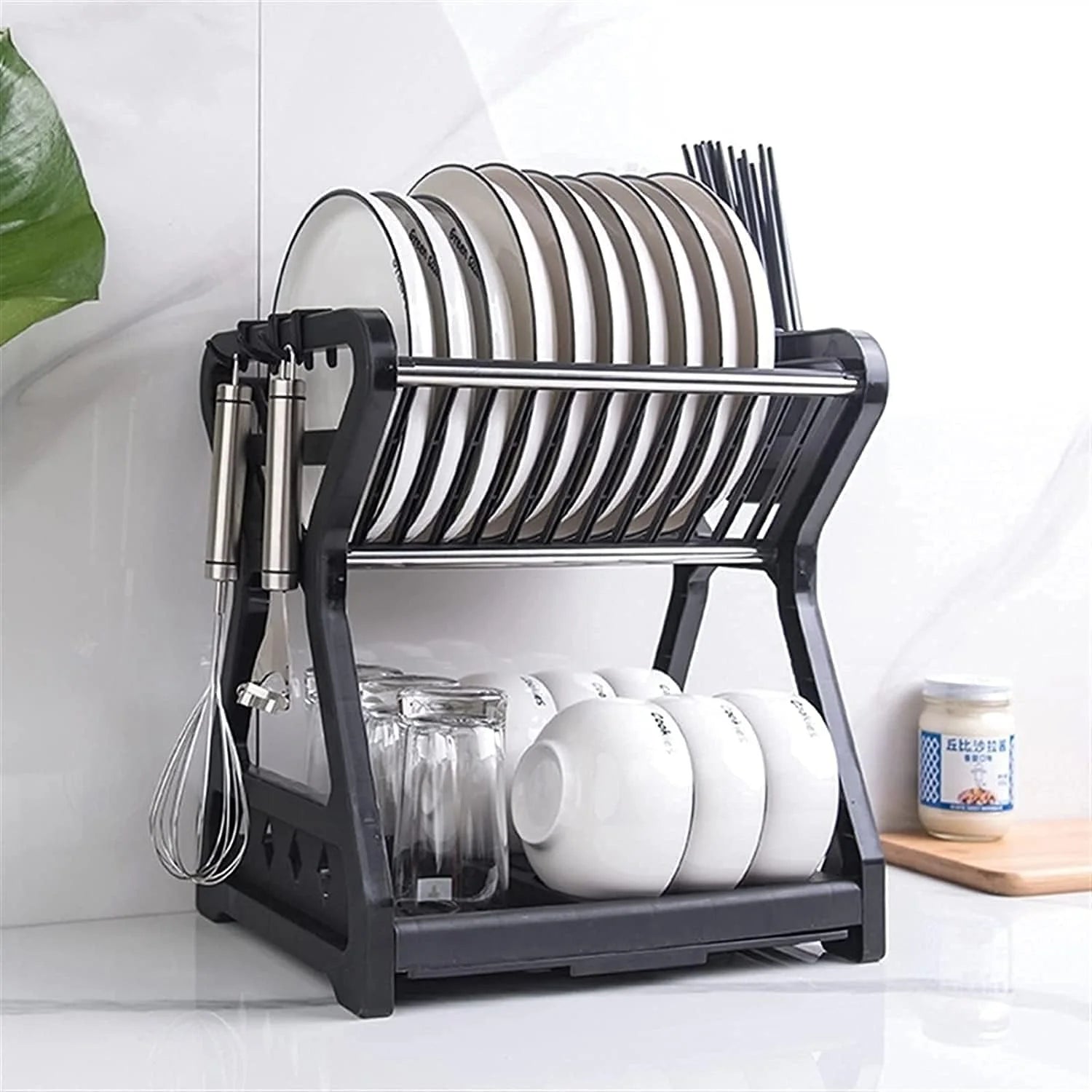 Drainer Dinnerware Double Layer Countertop Kitchen Support Dishes Cage Chopsticks Organizer Practical Storage