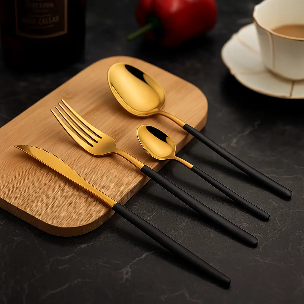 Conjunto de Talheres Modelo Modernista Gold 30 Peças Marrausi