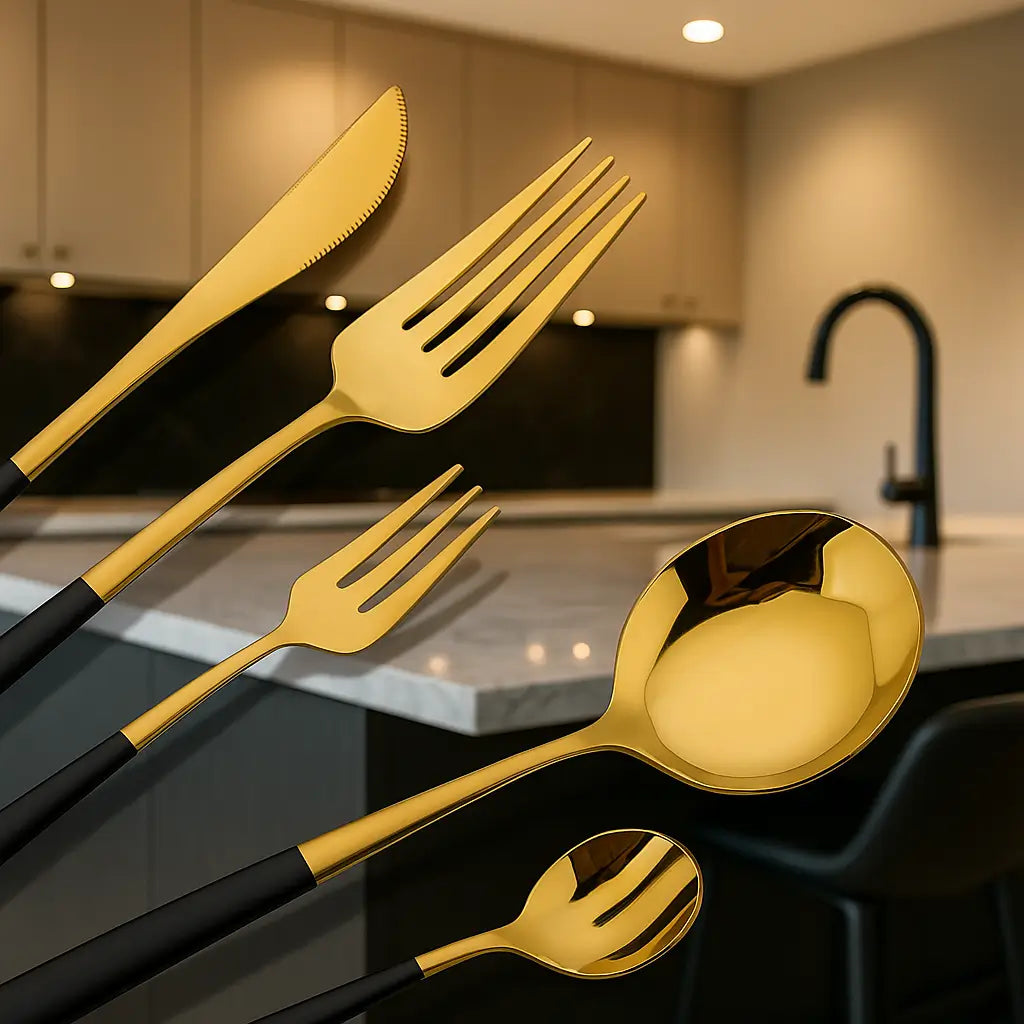 Conjunto de Talheres Modelo Modernista Gold 30 Peças Marrausi