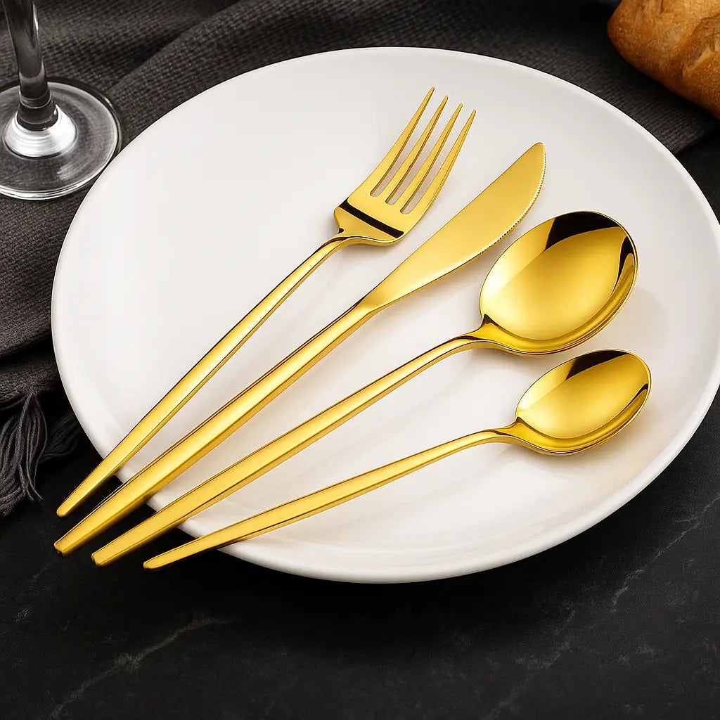 Conjunto de Talheres Modelo New Gold 30 Peças Marrausi