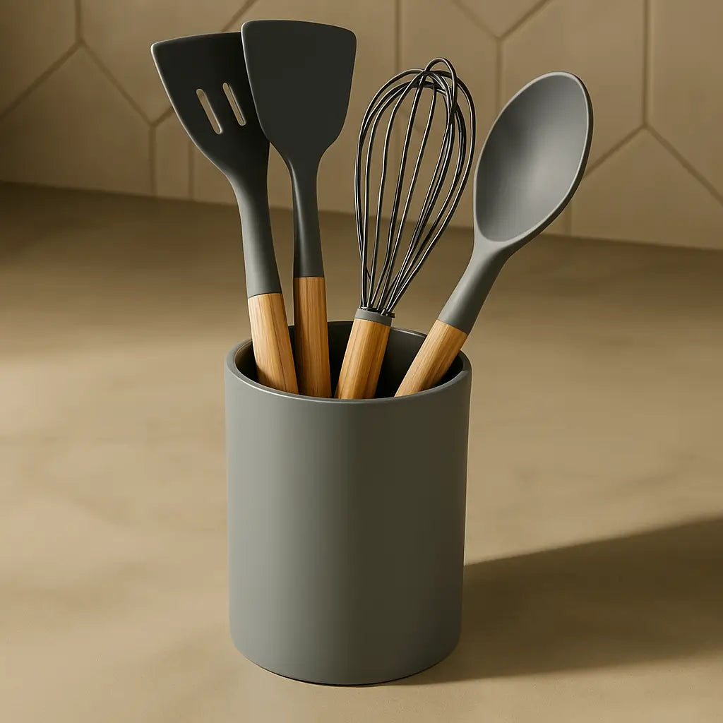Kit Utensílios de Silicone Cinza para Cozinha 12 Peças Marrausi
