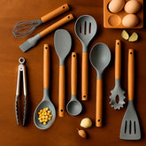 Kit Utensílios de Silicone Cinza para Cozinha 12 Peças Marrausi