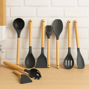 Kit Utensílios de Silicone Preto para Cozinha 12 Peças Marrausi