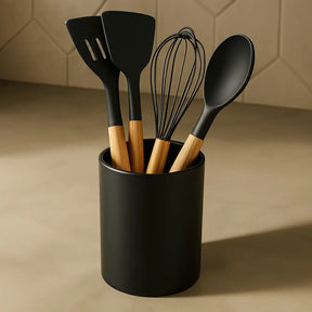 Kit Utensílios de Silicone Preto para Cozinha 12 Peças Marrausi