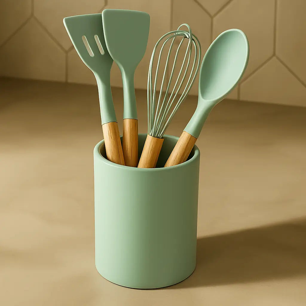 Kit Utensílios de Silicone Verde para Cozinha 12 Peças Marrausi