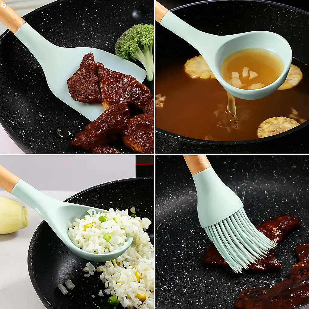 Kit Utensílios de Silicone Verde para Cozinha 12 Peças Marrausi