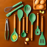 Kit Utensílios de Silicone Verde para Cozinha 12 Peças Marrausi