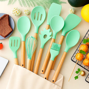 Kit Utensílios de Silicone Verde para Cozinha 12 Peças Marrausi
