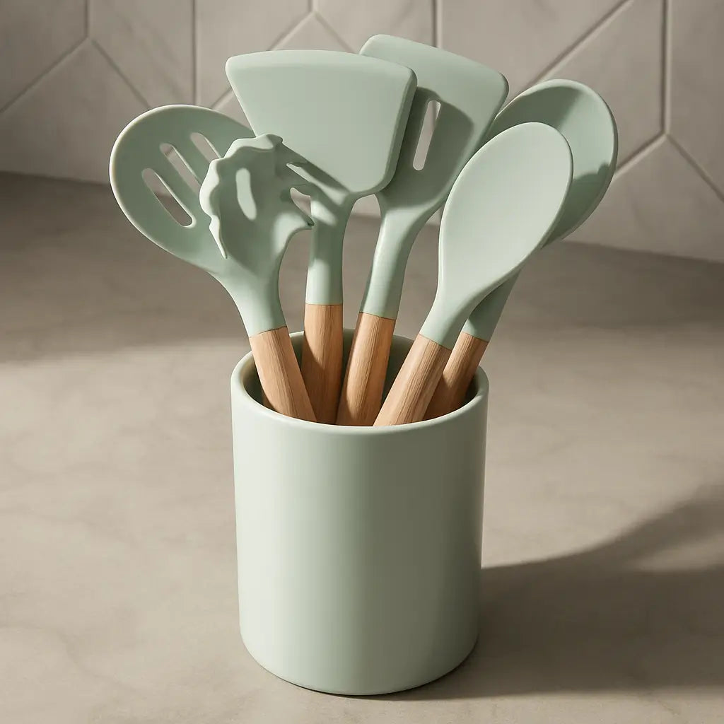 Kit Utensílios de Silicone Verde para Cozinha 12 Peças Marrausi