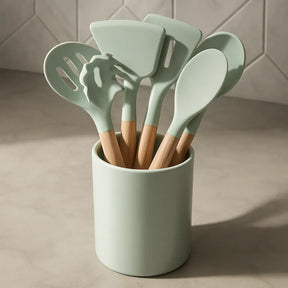 Kit Utensílios de Silicone Verde para Cozinha 12 Peças Marrausi