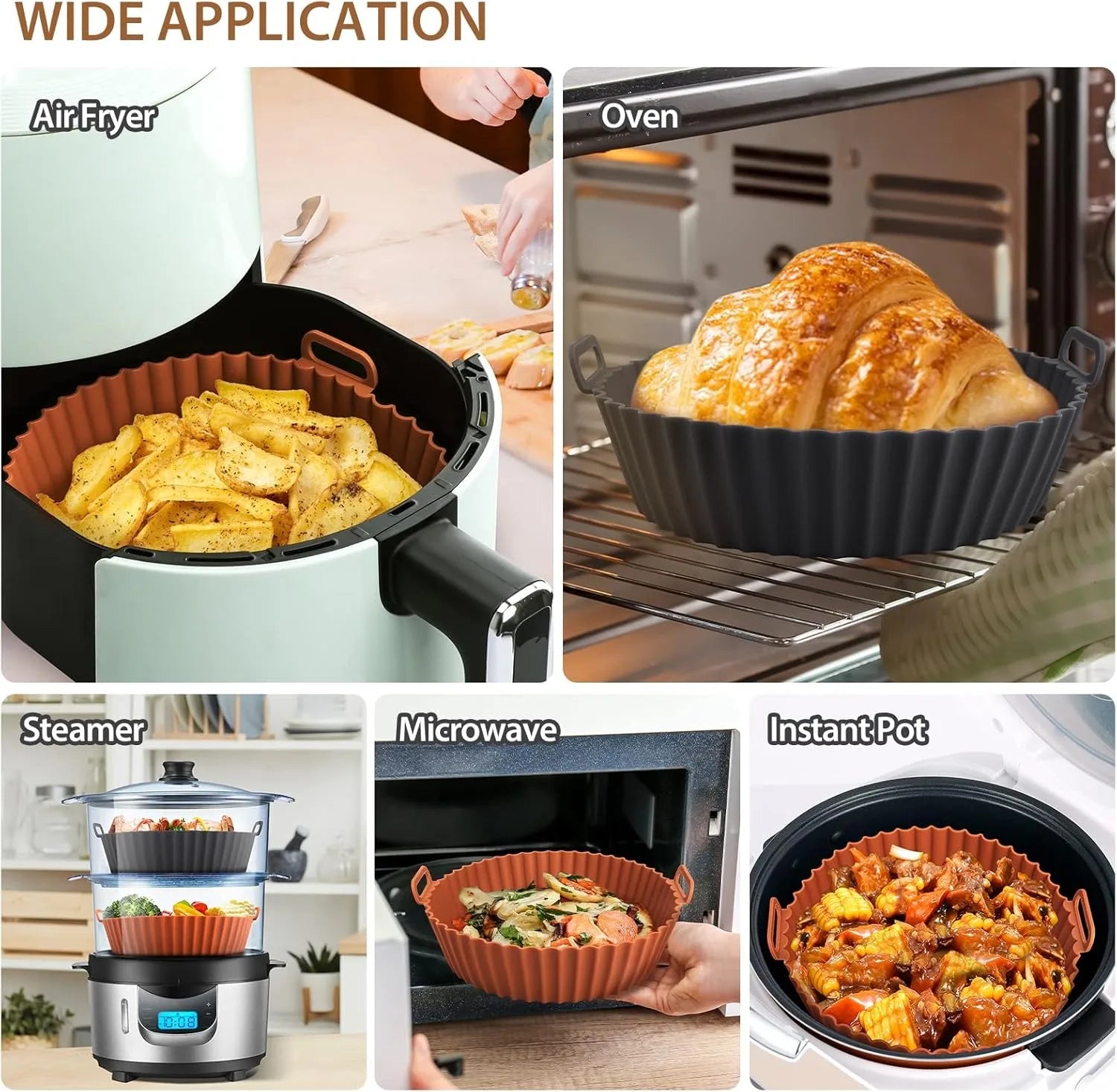 Airfryer Silicone Basket Reusable Baking Tray Silicone Mold for AirFryer Pizza Fried Chicken Basket Air Fryer Liners Accessories