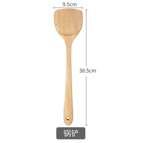 Wooden Spatula Wooden Spoon Frying Spatula Solid Wood High Temperature Resistant Soup Spoon No Paint No Wax Natural Material