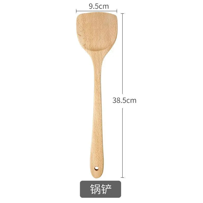 Wooden Spatula Wooden Spoon Frying Spatula Solid Wood High Temperature Resistant Soup Spoon No Paint No Wax Natural Material