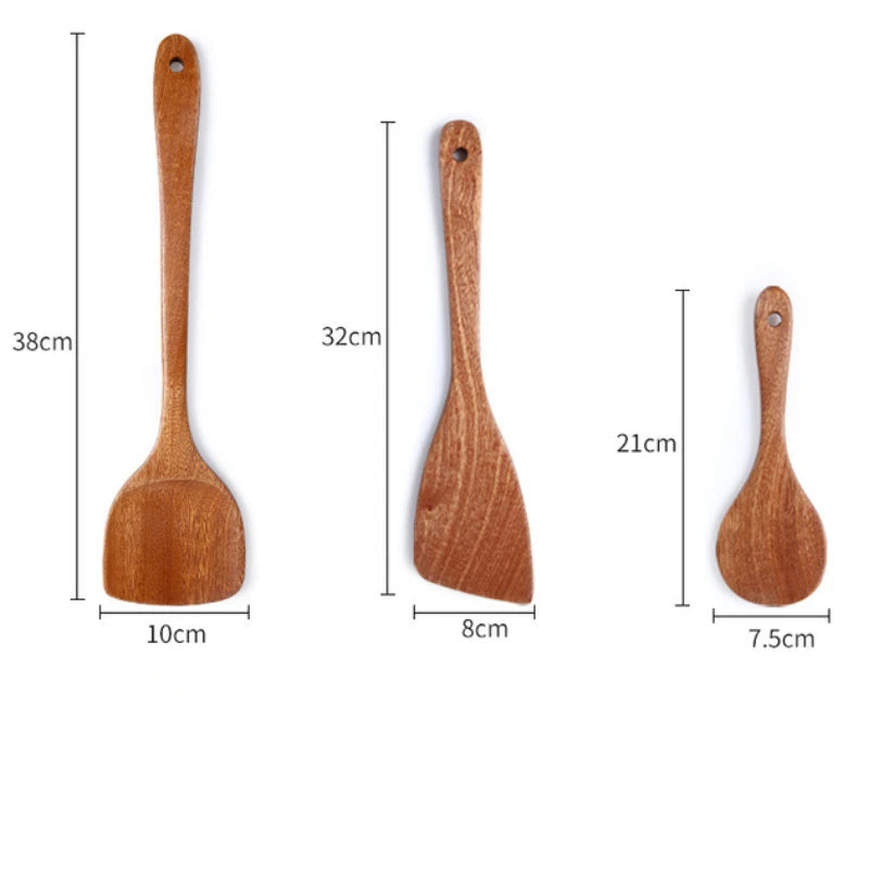 Wooden Spatula Wooden Spoon Frying Spatula Solid Wood High Temperature Resistant Soup Spoon No Paint No Wax Natural Material