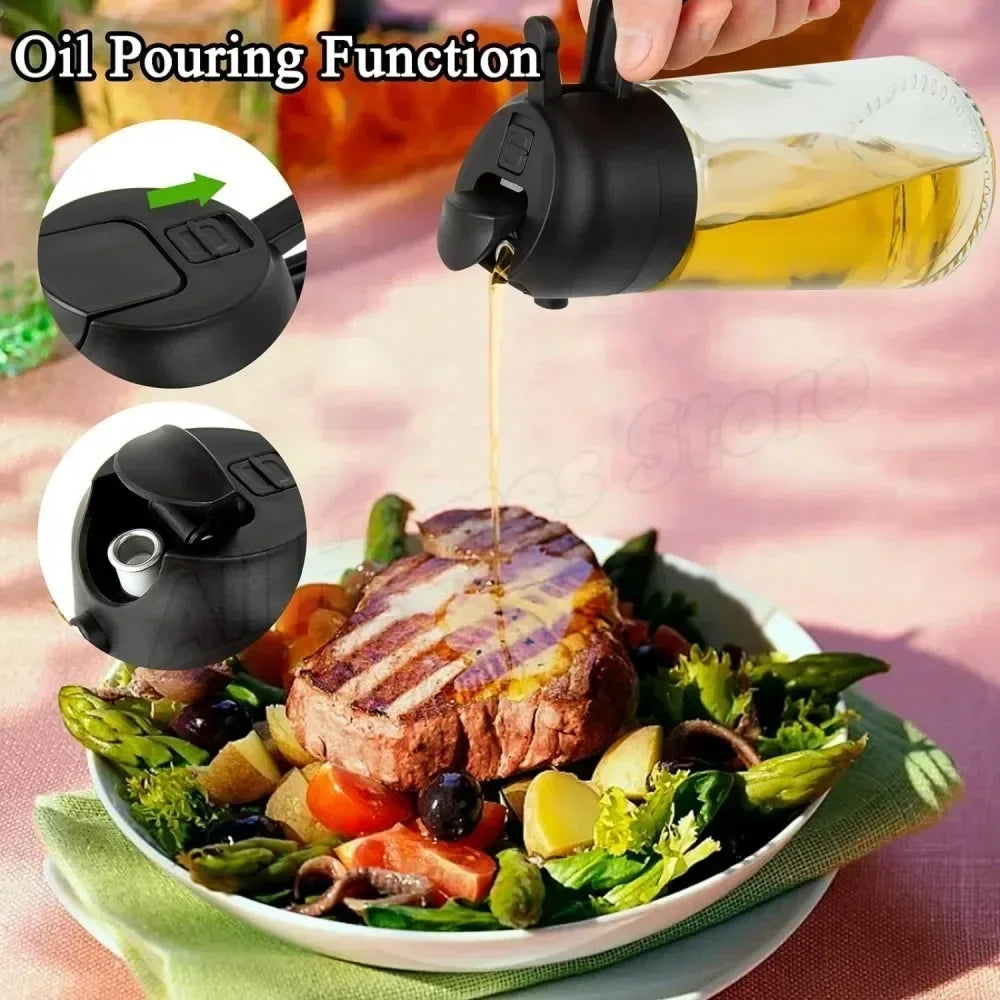 1-2PCS 2in1 Olive Oil Dispenser Bottle 500ml Plastic Oil Sprayer Cooking Oil Spray Tank BBQ Baking Picnic Kitchen Tools for Home