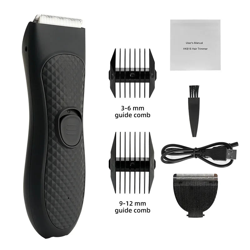 Men's Electric Groin Hair Trimmer Pubic Hair Removal Intimate Areas Body Grooming Clipper Epilator Rechargeable Shaver Razor