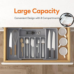 Expandable Cutlery Drawer Organizer, Adjustable Kitchen Utensil Tray Set, Compartment Flatware Storage Divider