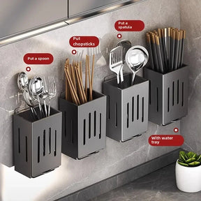 1pc Kitchen Chopsticks Holder Multifunctional Hanging Utensil Drying Rack Hooks No Drilling Wall Mounted Spoon Fork Holders