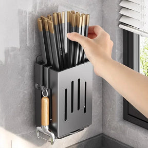 1pc Kitchen Chopsticks Holder Multifunctional Hanging Utensil Drying Rack Hooks No Drilling Wall Mounted Spoon Fork Holders