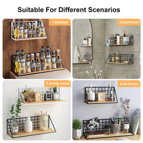 Wooden Spice Rack Wall Mounted Kitchen Organizer Hanging Spice Jar Storage Shelf For Kitchen Seasoning Holder Wall Decoration