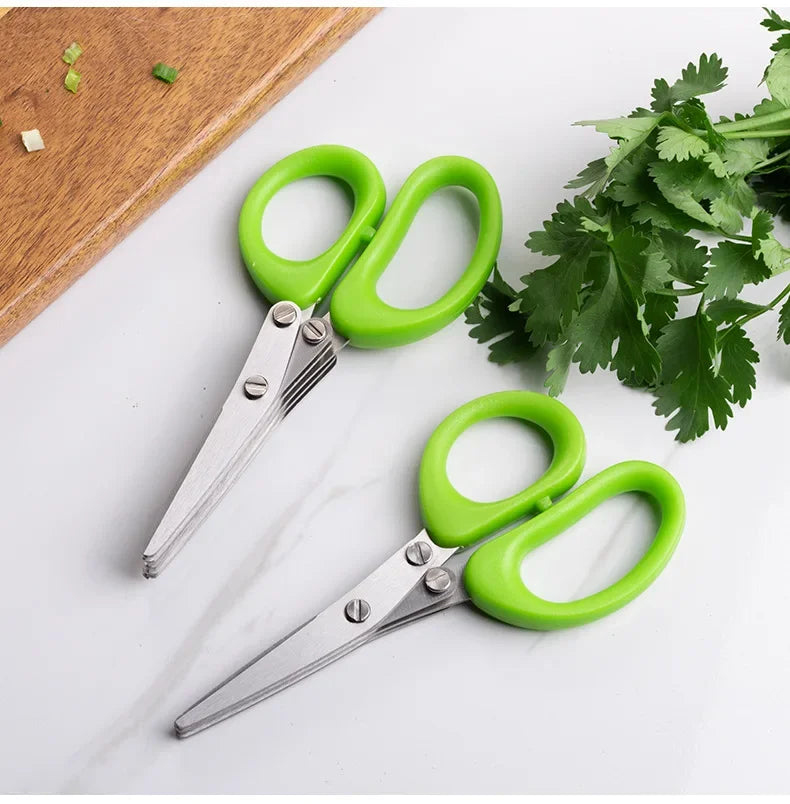 Multi-functional Stainless Steel 3/5 Layer Kitchen Scissors Pepper Shredded Chopped Scallion Cutter Laver Cut Cooking Tool