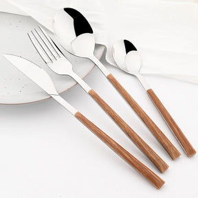 16/24/30Pcs Stainless Steel Imitation Wooden Handle Cutlery Set Dinnerware Clamp Western Tableware Knife Fork Tea Spoon