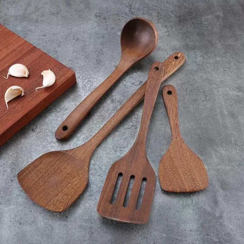 Wooden Spatula Wooden Spoon Frying Spatula Solid Wood High Temperature Resistant Soup Spoon No Paint No Wax Natural Material